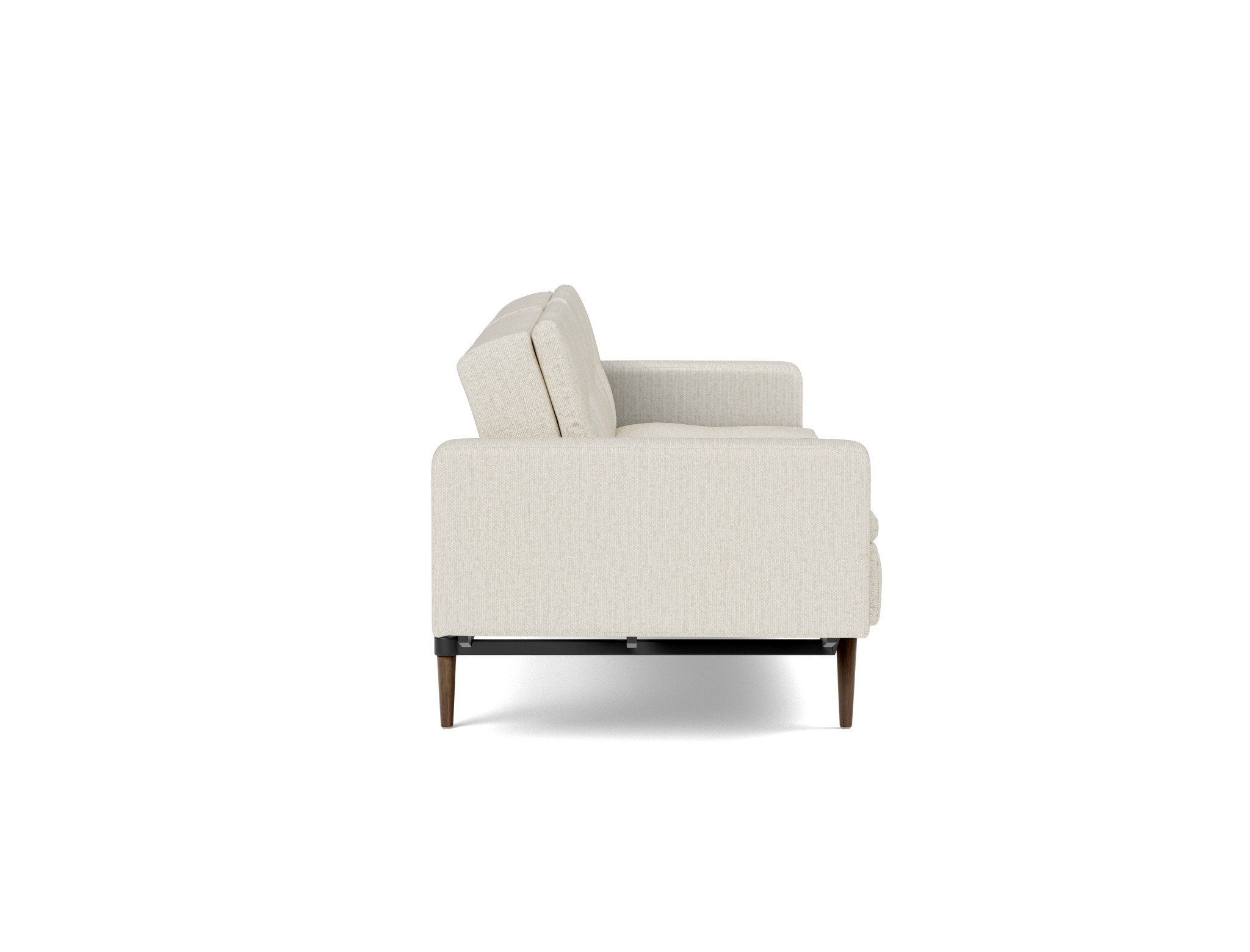 Schlafsofa Dublexo mit Armlehnen Boucle Skandi 531-Off-White Beine Styletto Eiche dunkel