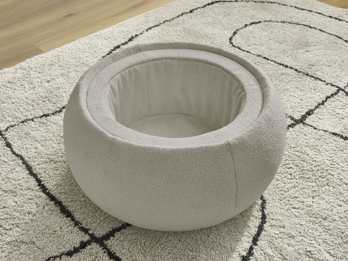 Bobochic Hayden Pouf mit Tablett, rund Bouclé-Stoff Taupe, 77 cm