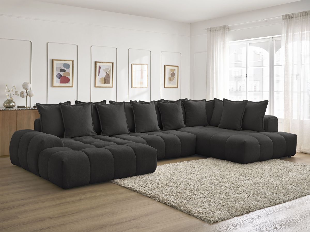 Bobochic Everest Wohnlandschaft, 14 Kissen Strukturstoff Schwarz Ecke links