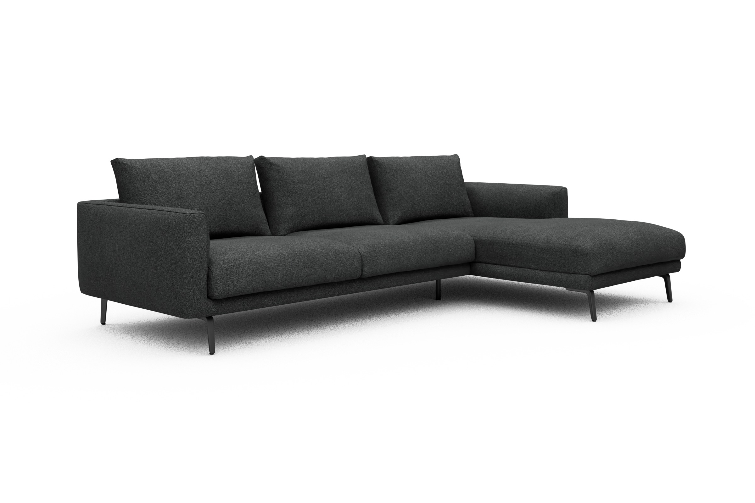 Ecksofa Karl Chaiselongue rechts mit 2,5-Sitzer Boucle-Charcoal