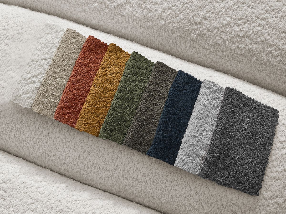 Bobochic Annecy Ecksofa mit Sofamodul und Pouf Bouclé-Stoff Weiß Ecke links