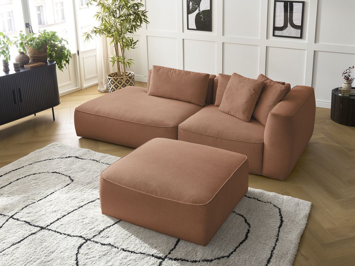 Bobochic Leopold Sofa 4-Sitzer mit Pouf Melange-Stoff Orange Armlehne rechts