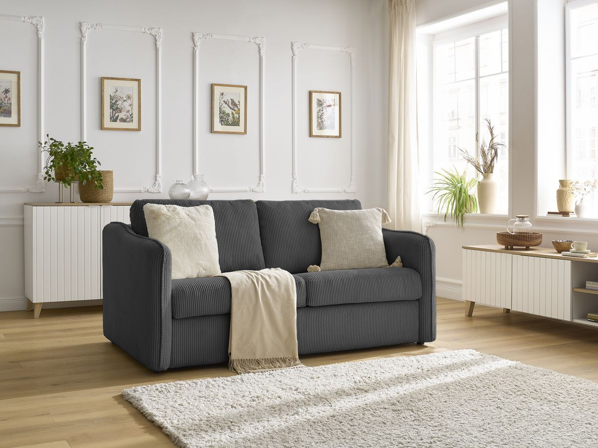 Bobochic Lenny Schlafsofa 3-Sitzer Cordsamt Dunkelgrau