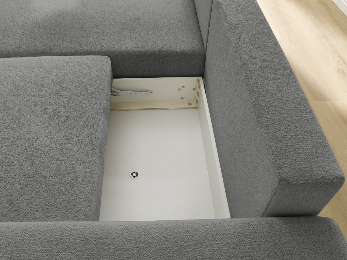 Bobochic Atilla Ecksofa mit Schlaffunktion und Bettkasten Melange-Stoff Dunkelgrau Ecke links
