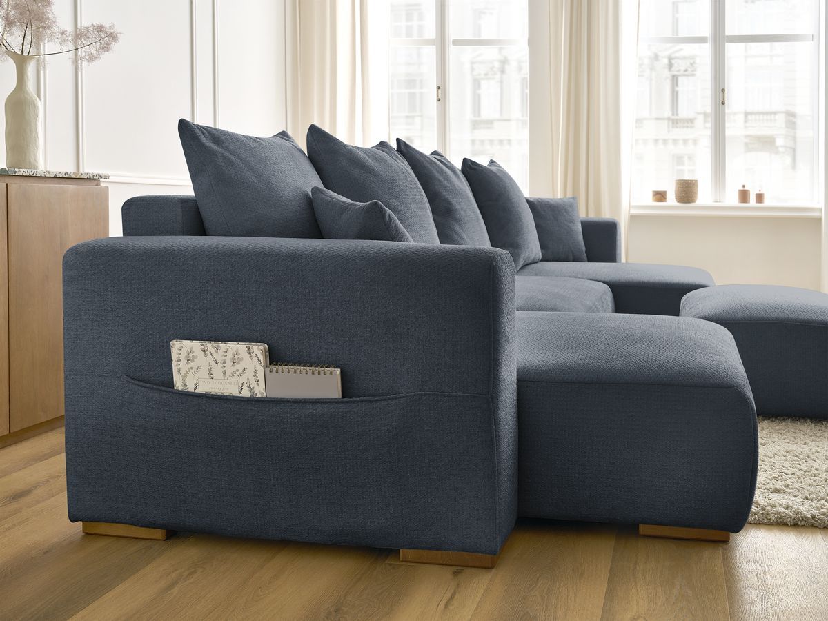 Bobochic Sidonie Wohnlandschaft mit Pouf Melange-Stoff Dunkelblau