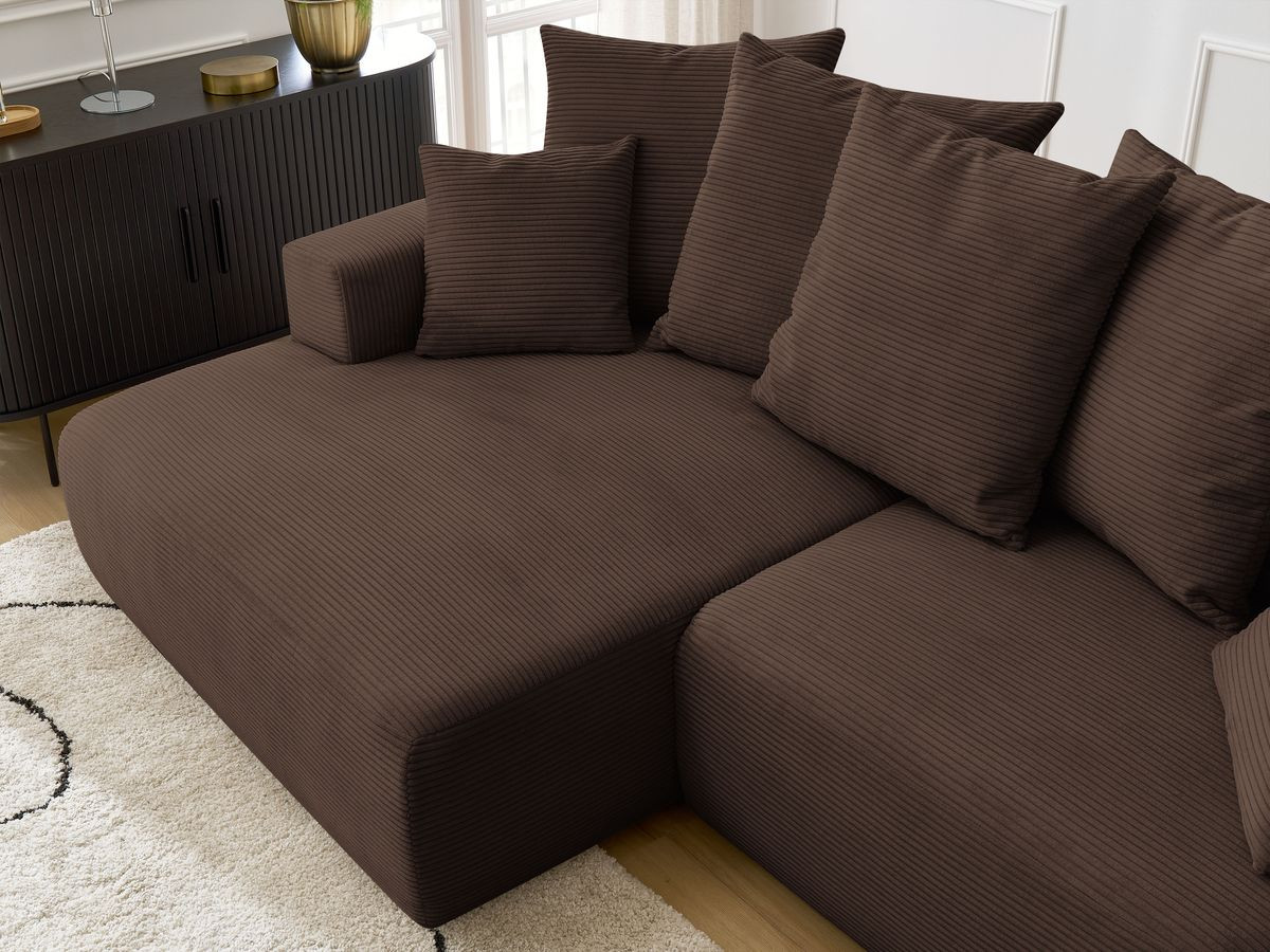 Bobochic Atilla Ecksofa mit Schlaffunktion und Bettkasten Cordsamt Braun Ecke links