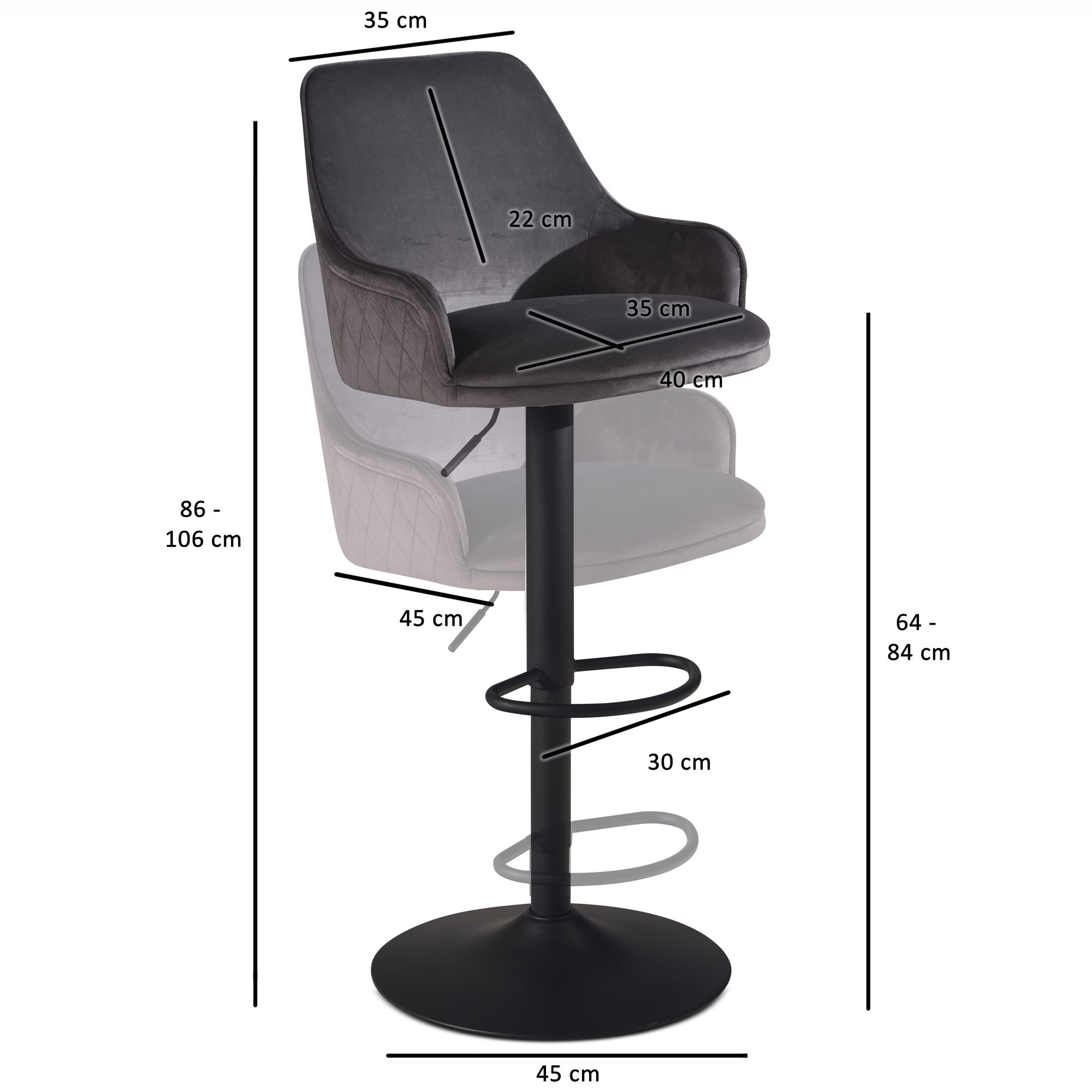 Barhocker Rypefjord Samt Grau 45 × 45 × 106 cm