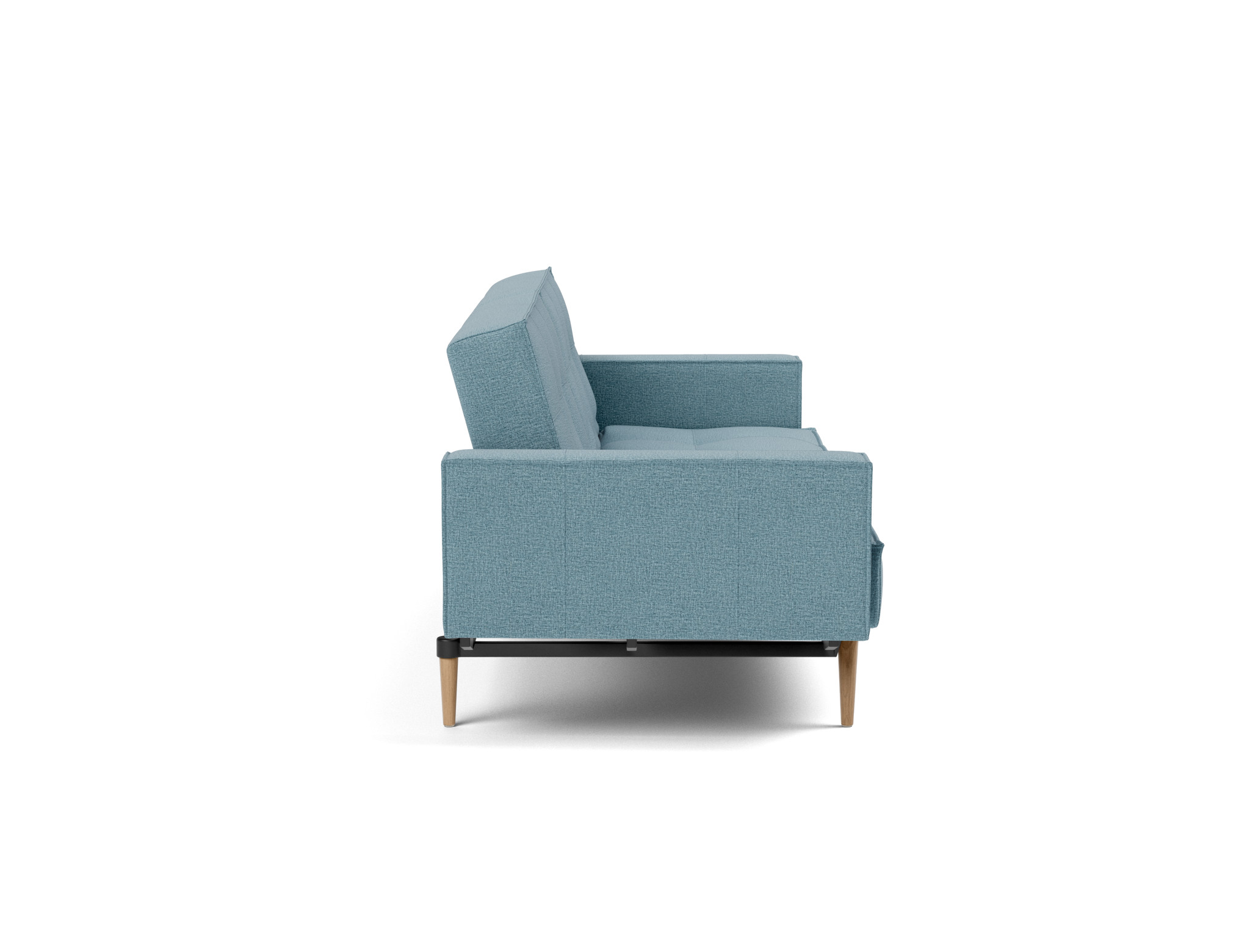 Schlafsofa Splitback mit Armlehnen Flachgewebe Mixed Dance 525-Light-Blue Beine Styletto Eiche hell