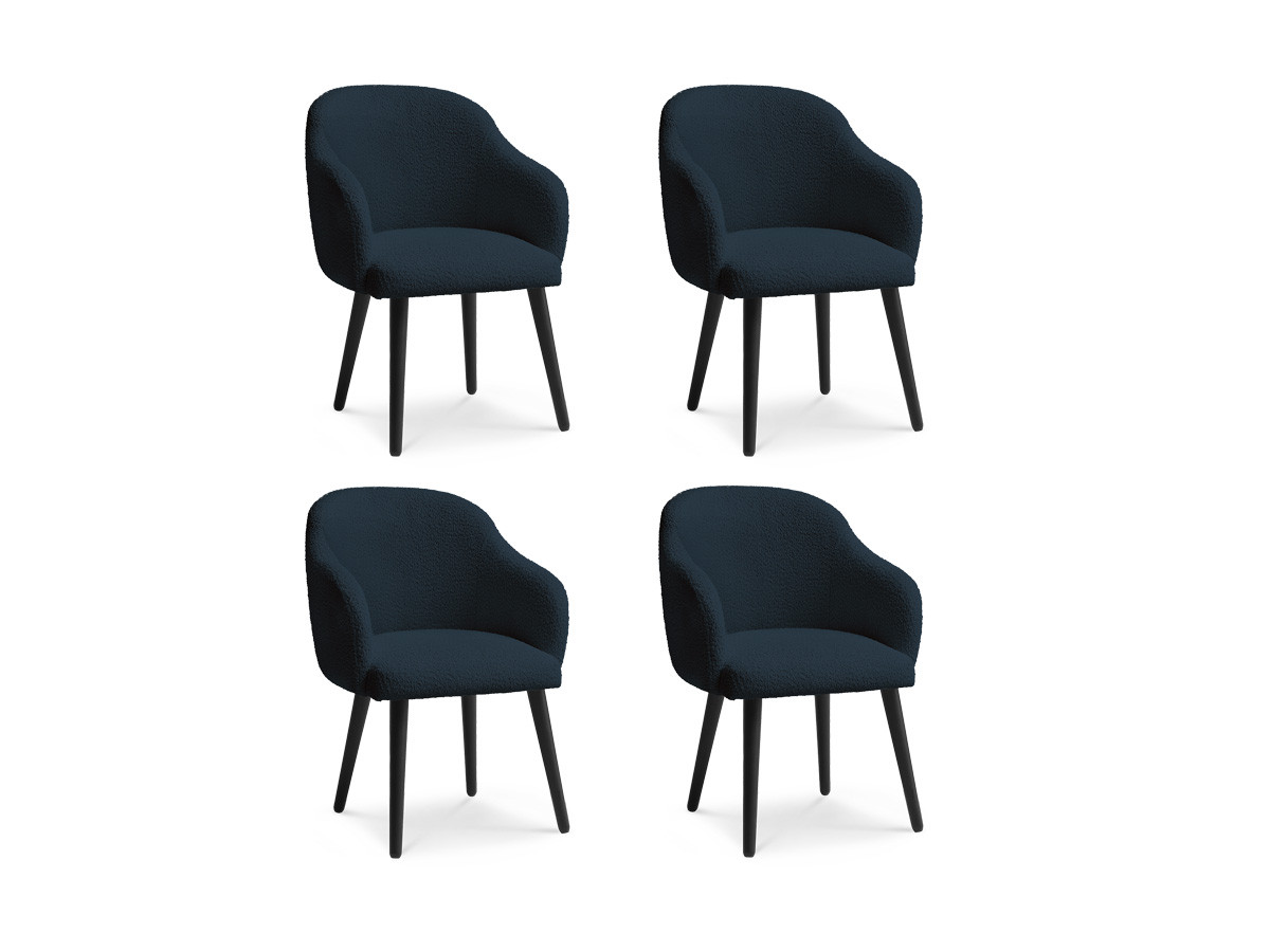 Bobochic Sophie Esszimmerstuhl 4er-Set mit skandinavischen Beinen, schwarz Bouclé-Stoff Dunkelblau