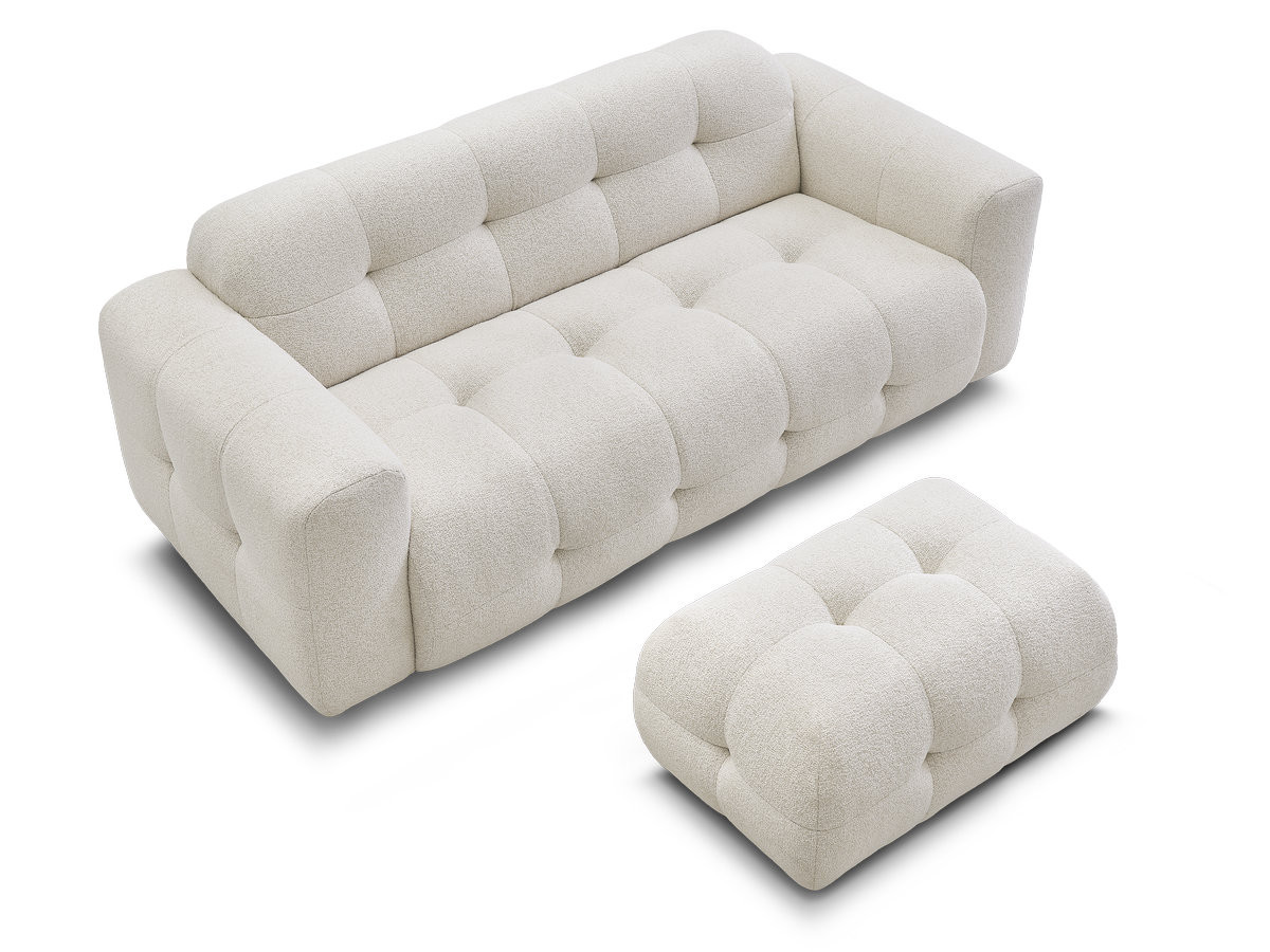 Bobochic Laura Sofa 3-Sitzer mit kleinem Pouf Melange-Stoff Beige