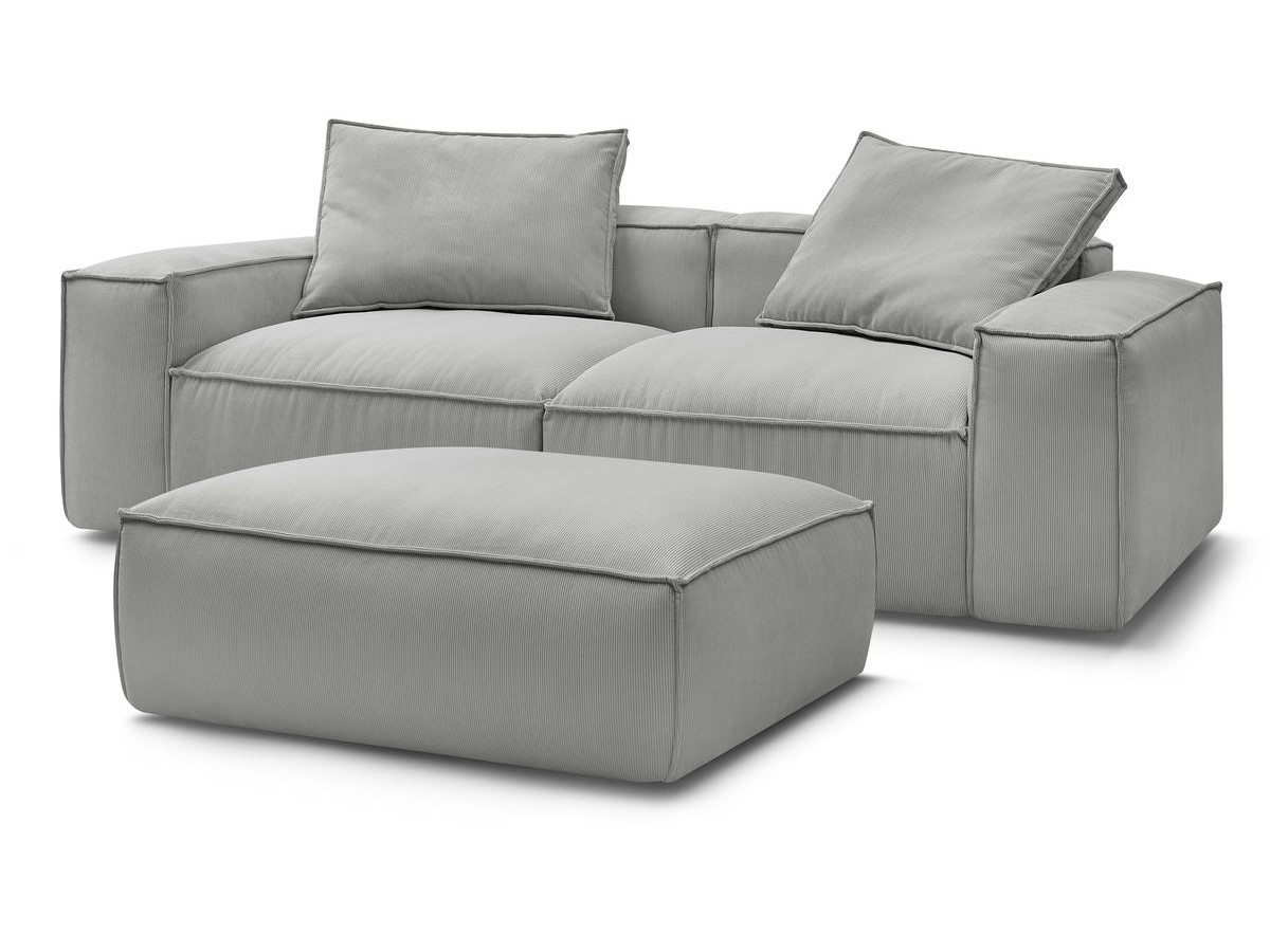 Bobochic Boheme Sofa 4-Sitzer mit Pouf Cordsamt Hellgrau