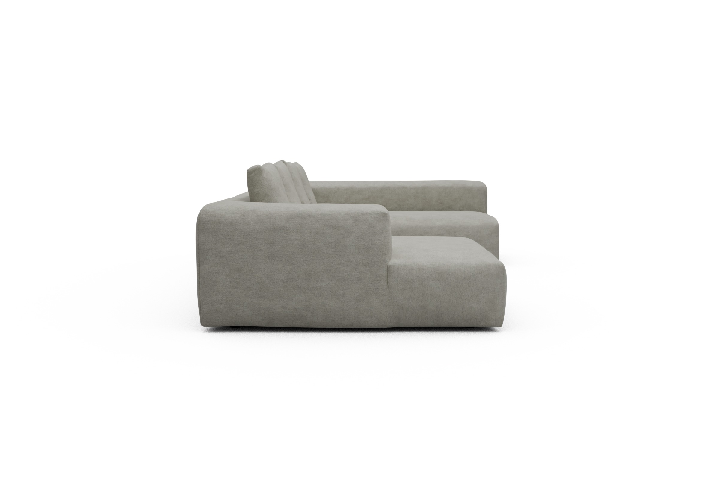Wohnlandschaft Fred Chaiselongue links mit 2-Sitzer und lange Armlehne rechts Carreno-Moon-Stone-White