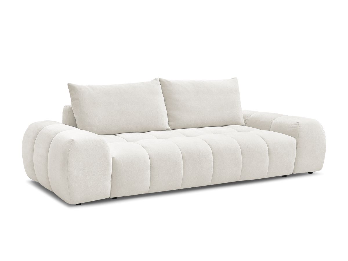 Bobochic Everest Schlafsofa 3-Sitzer mit Bettkasten, 2 Kissen Strukturstoff Weiß