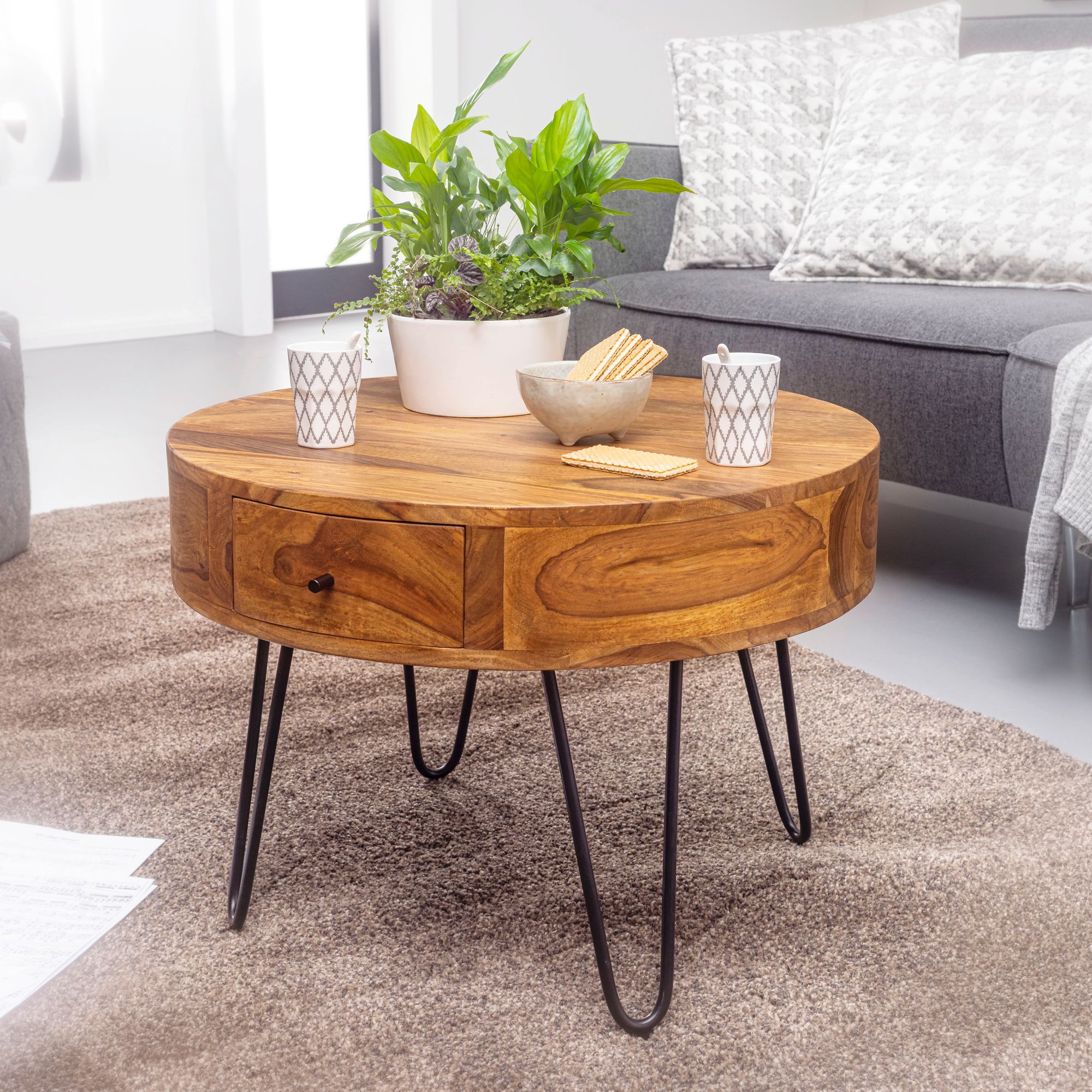 Couchtisch Millinge Sheesham Massivholz Ø 60 cm