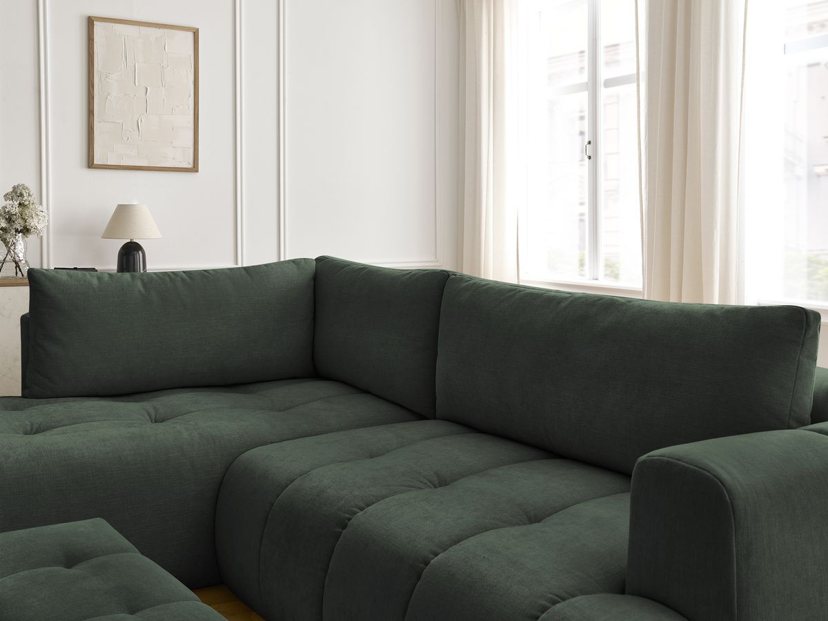 Bobochic Fuji Ecksofa mit Schlaffunktion und Bettkasten und Pouf 282 × 204 cm Stoff Grün Ecke links