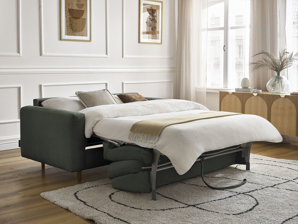 Bobochic Cocoone Schlafsofa 3-Sitzer Stoff Grün, Liegefläche 140 × 200 cm