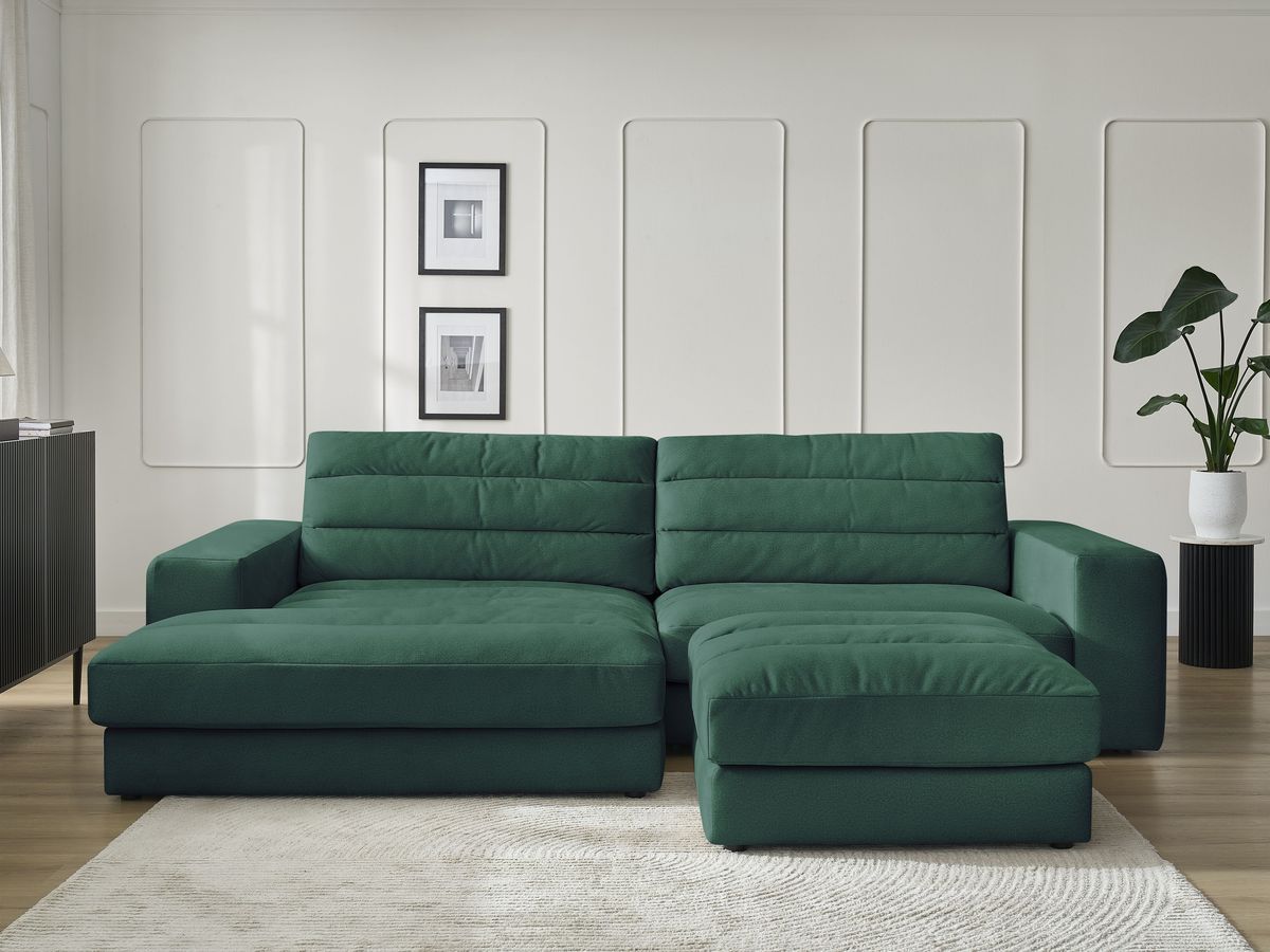 Bobochic Sierra Ecksofa mit Pouf Samt Dunkelgrün Ecke links