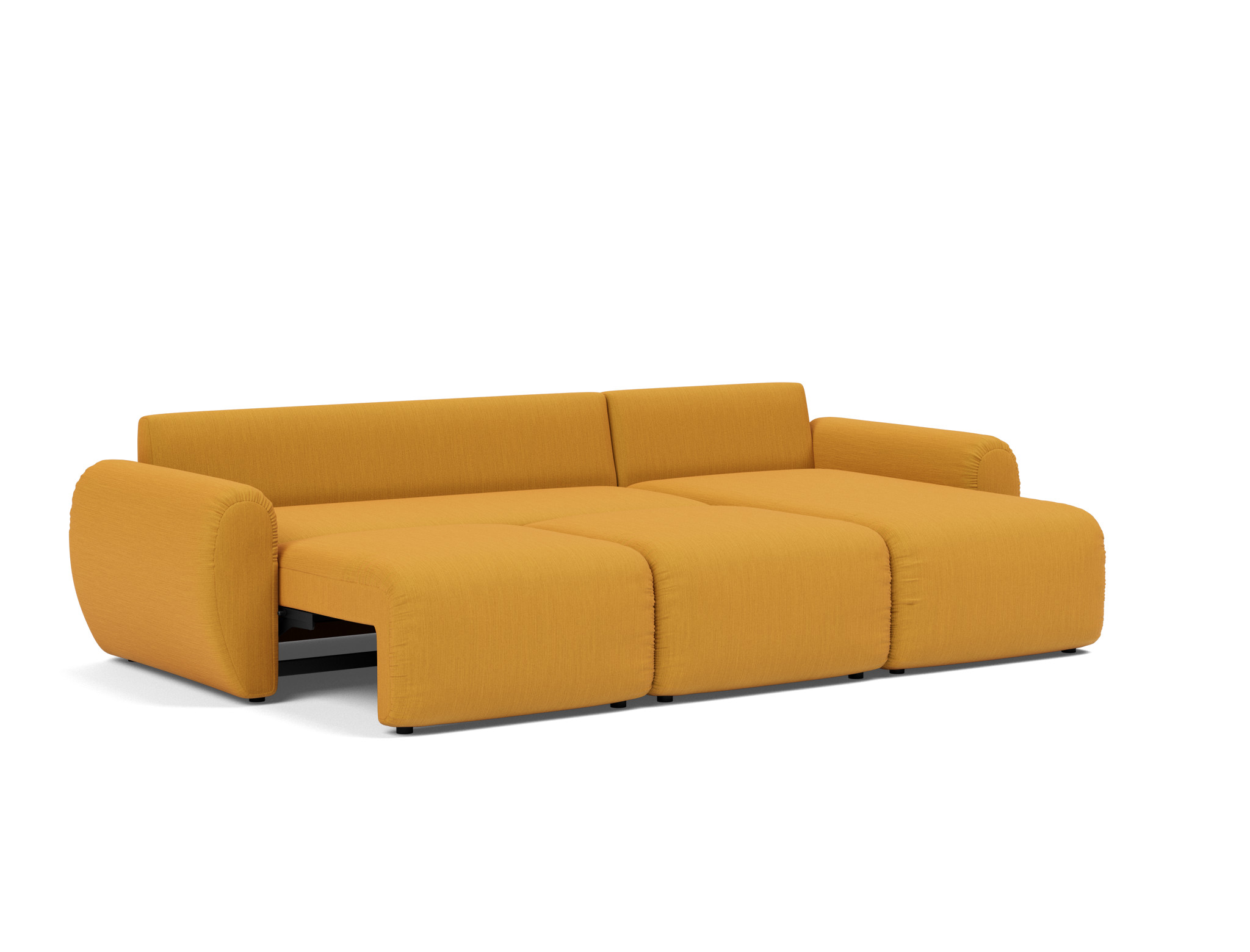 Schlafsofa Norum mit Chaiselongue und Curve-Armlehnen Flachgewebe Elegance 507-Burned-Curry