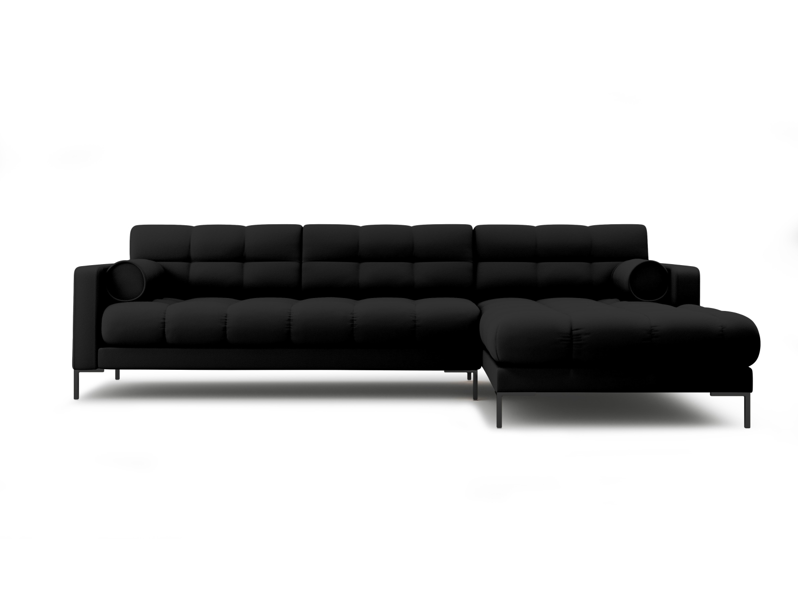 Cosmopolitan Design Ecksofa Bali 5-Sitzer Strukturierter Stoff Neve Schwarz Rechts Beine Schwarzes Metall