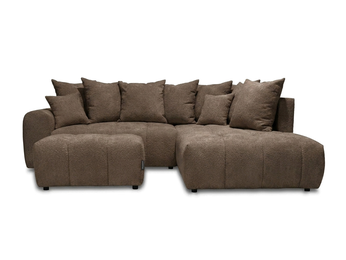 Bobochic Roxelane Ecksofa mit Schlaffunktion und Bettkasten und Pouf Bouclé-Stoff Braun Ecke rechts