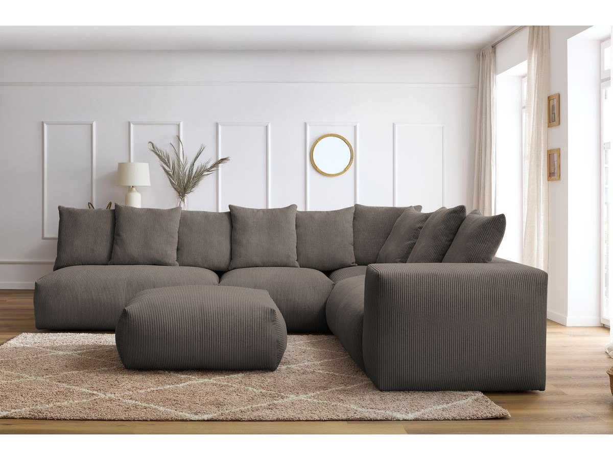 Bobochic Voltaire Ecksofa mit Pouf 322 × 268 cm Cordsamt Taupe Ecke rechts