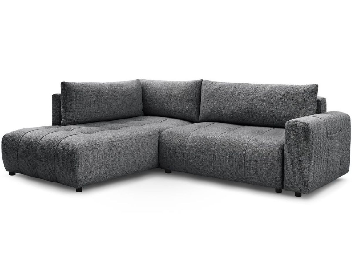 Bobochic Arsene Ecksofa mit Schlaffunktion und Bettkasten 277 × 200 cm Melange-Stoff Dunkelgrau Ecke links
