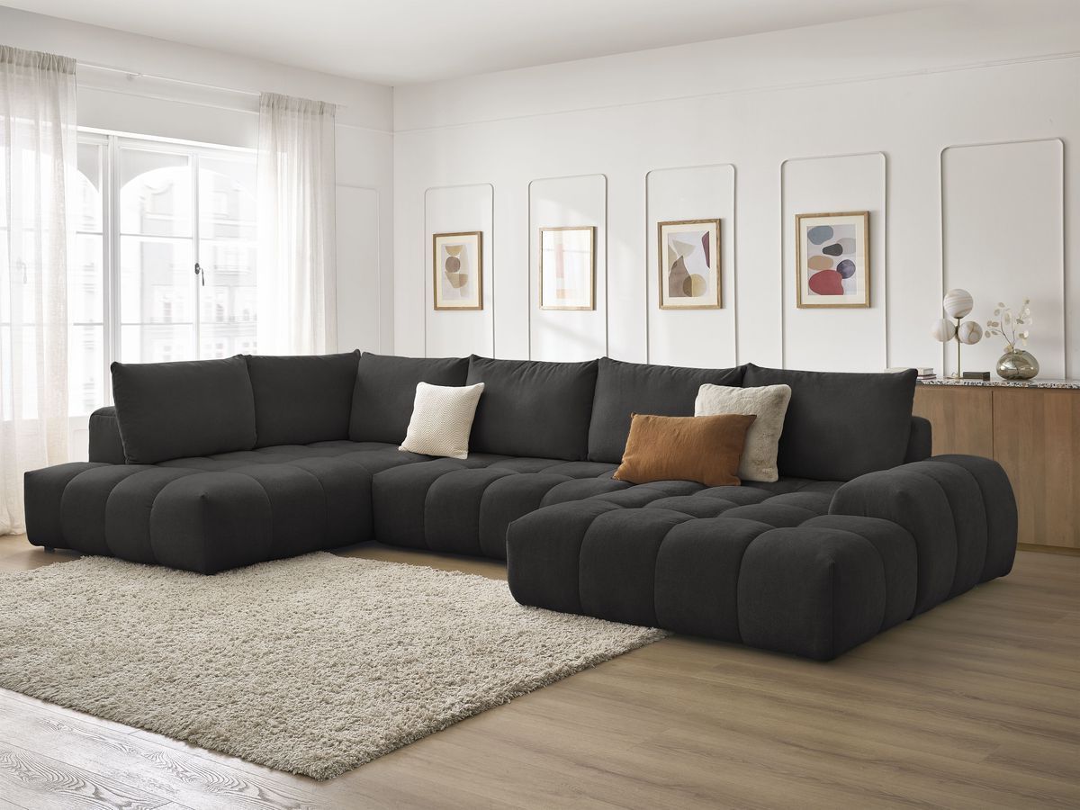 Bobochic Everest Wohnlandschaft, 6 Kissen Strukturstoff Schwarz Ecke rechts