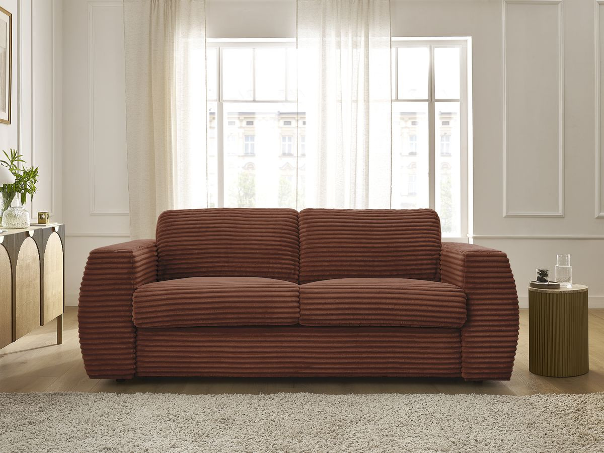 Bobochic Hugo Schlafsofa 3-Sitzer Cordsamt Orange, Liegefläche 140 × 190 cm