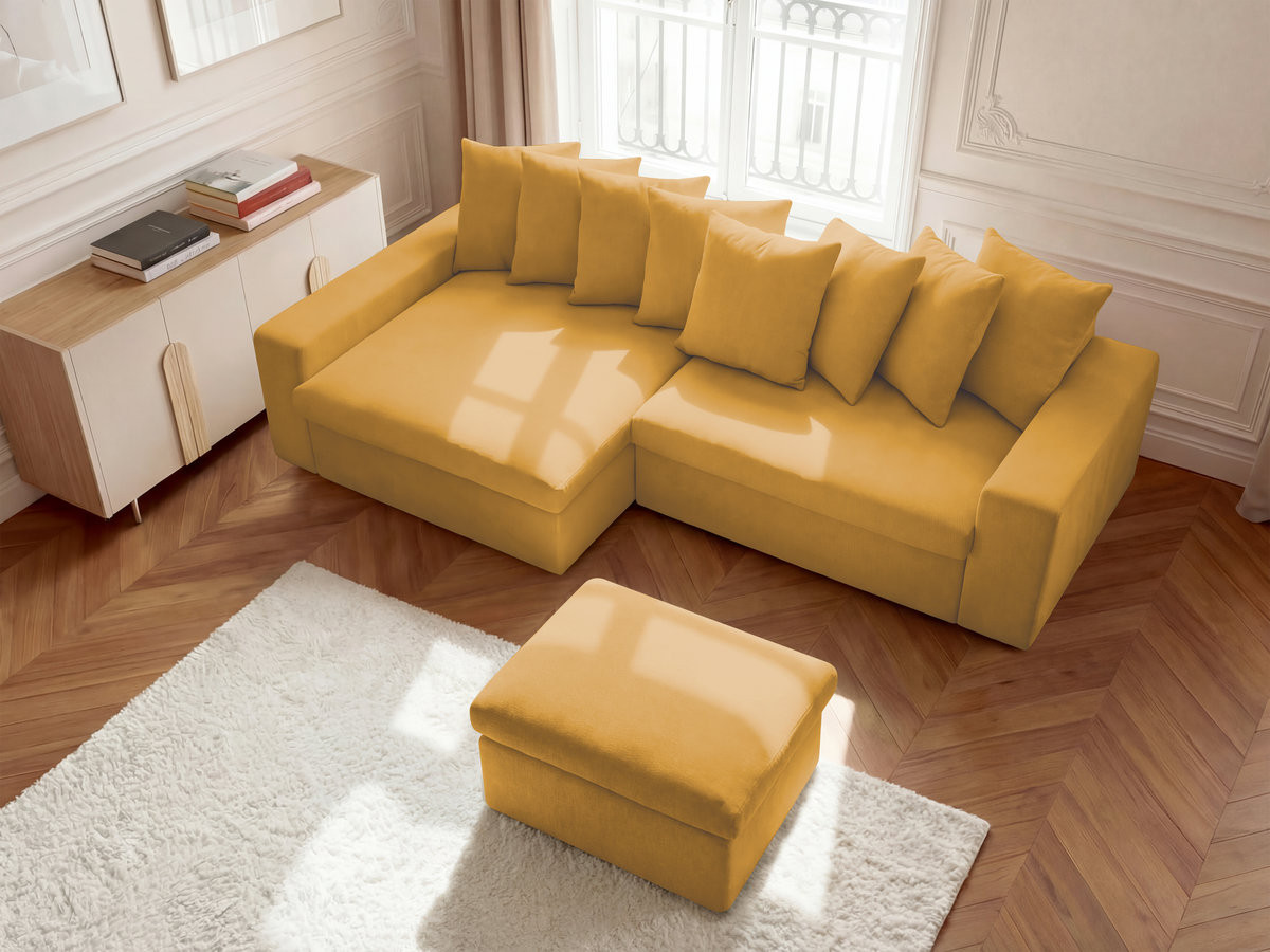 Bobochic Enore Ecksofa mit Pouf Stoff Gelb Ecke links