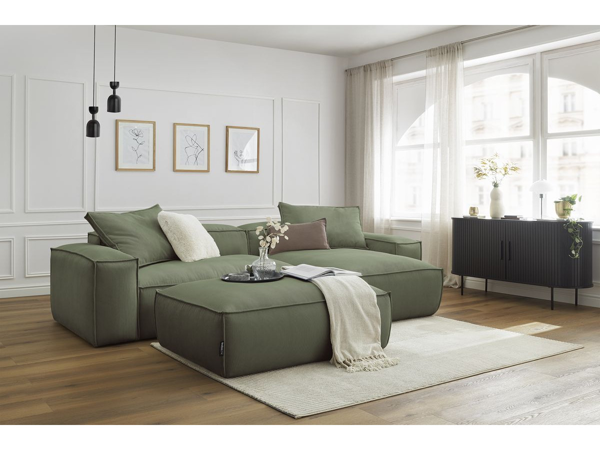Bobochic Boheme Ecksofa mit Pouf Cordsamt Grün