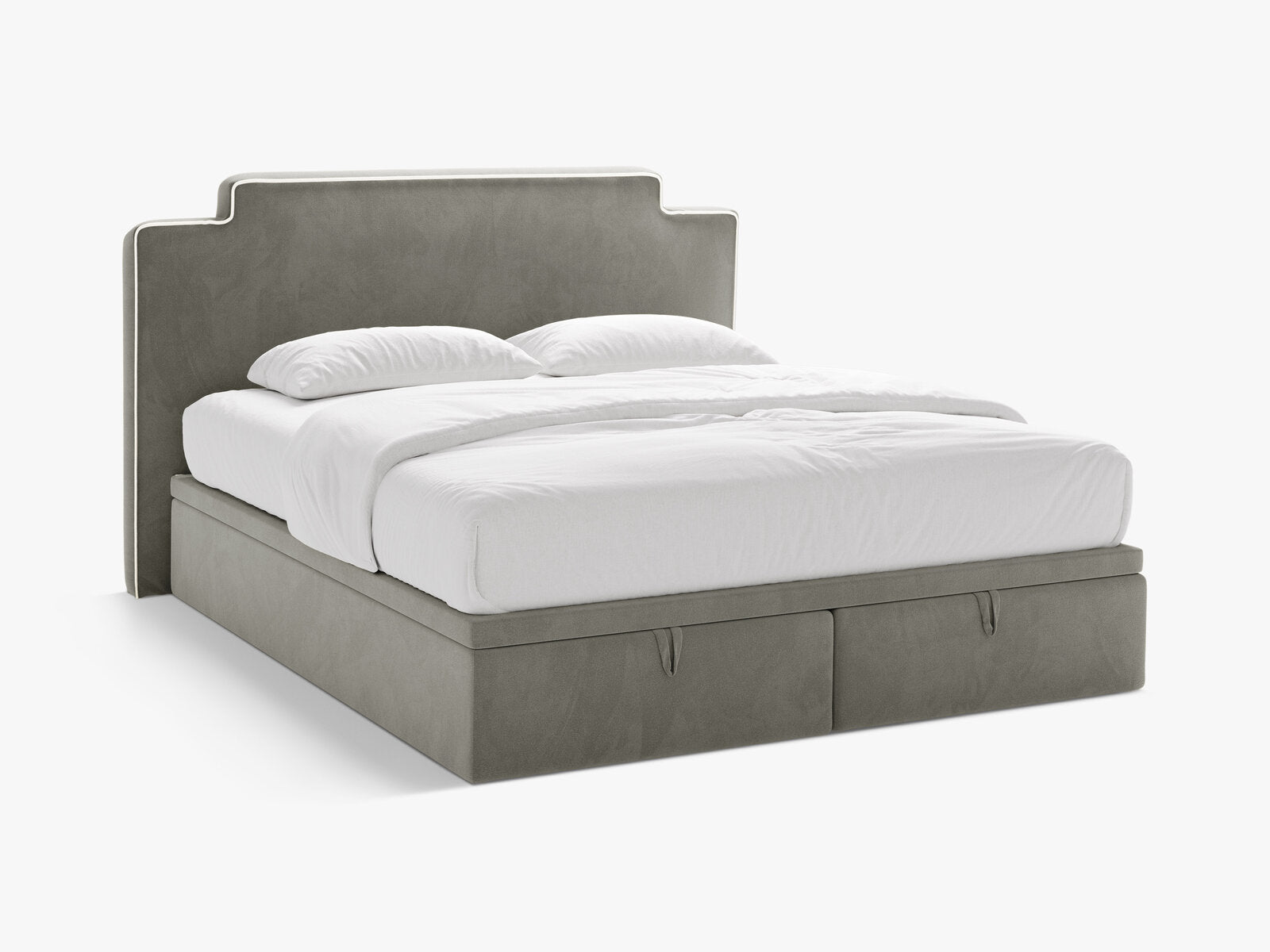 Micadoni Princess Boxspringbett mit Bettkasten und Kopfteil Samt Magic Velvet Elfenbein / Dunkelgrau 140x200