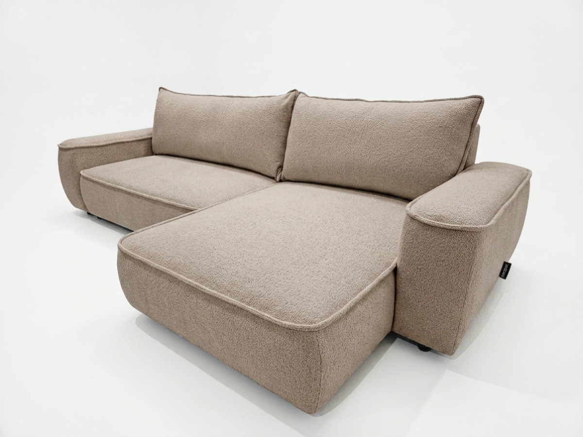 Bobochic Honore Ecksofa mit Schlaffunktion und Bettkasten Chenille Taupe