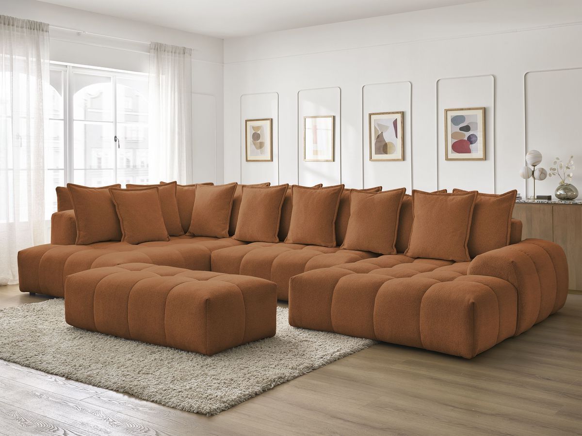 Bobochic Everest Wohnlandschaft mit Pouf, 14 Kissen Melange-Stoff Orange Ecke rechts
