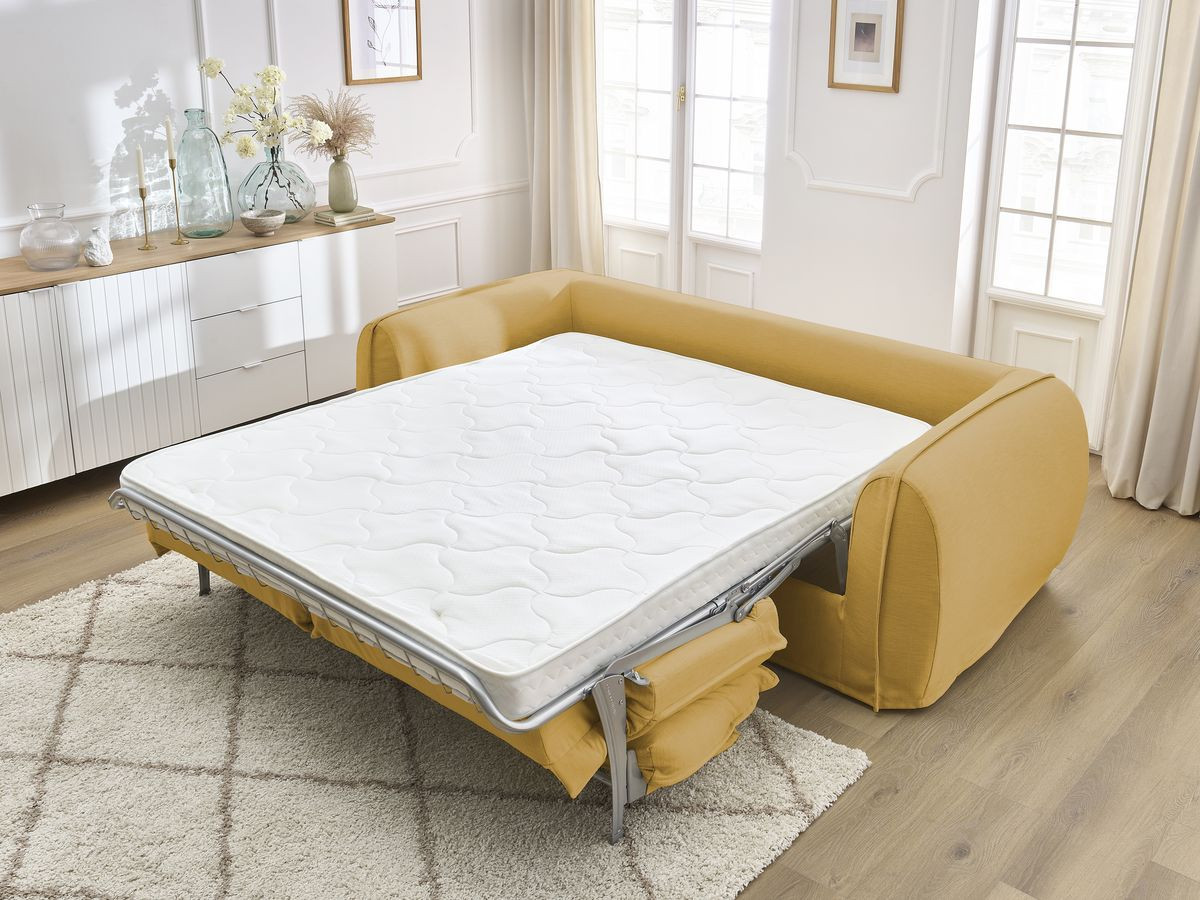 Bobochic Archimede Schlafsofa 3-Sitzer Stoff Gelb, Liegefläche 160 × 194 cm