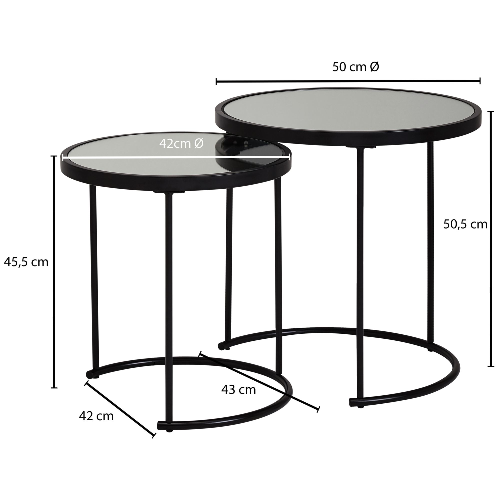 Satztisch 2er-Set Rebild Glas Schwarz Ø 50 cm