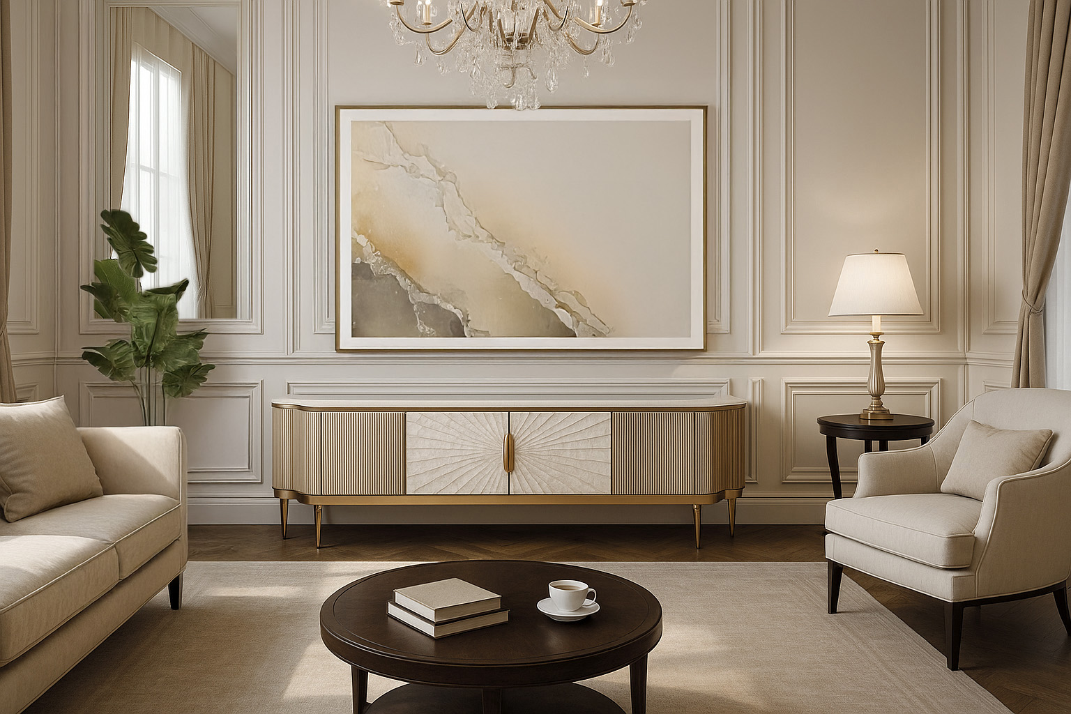 Livin Hill TV-Kommode Stilig 200 × 40 × 52 cm Champagnergold, Platte Weiß
