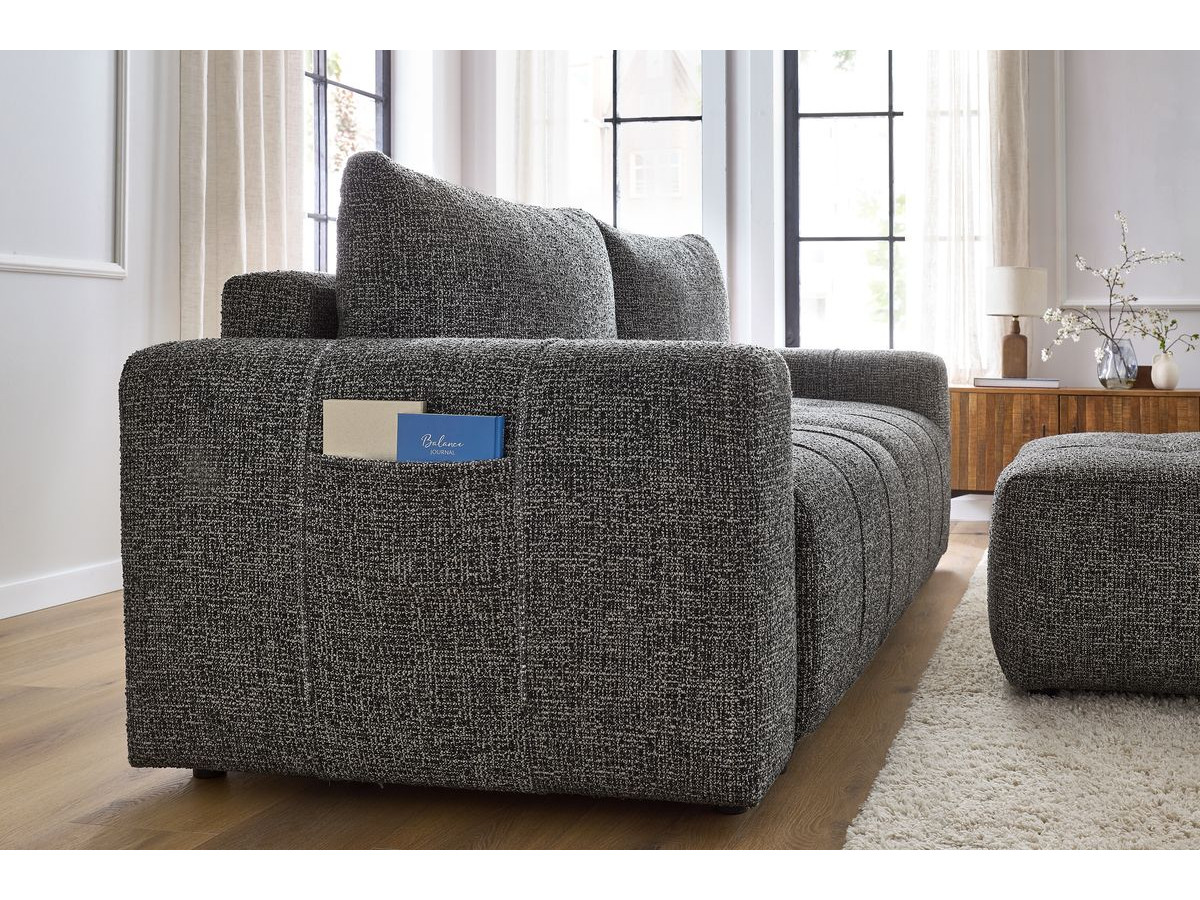 Bobochic Arsene Schlafsofa 4-Sitzer mit Bettkasten und Pouf Melange-Stoff Dunkelgrau