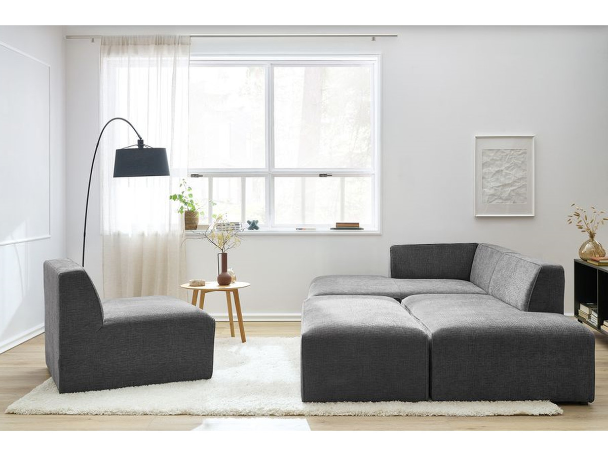 Bobochic Megeve Ecksofa mit Pouf Strukturstoff Dunkelgrau Ecke links