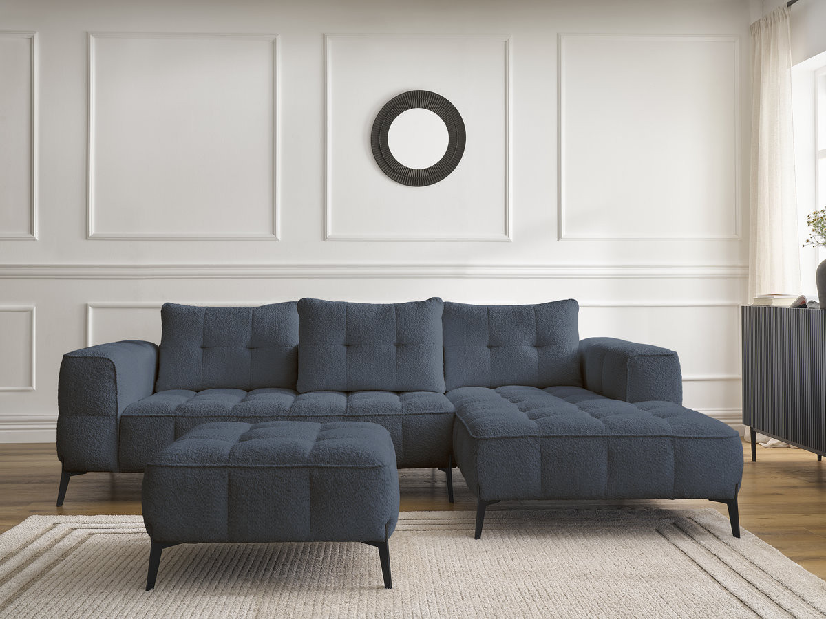 Bobochic Anis Ecksofa mit Pouf Bouclé-Stoff Dunkelblau Ecke rechts