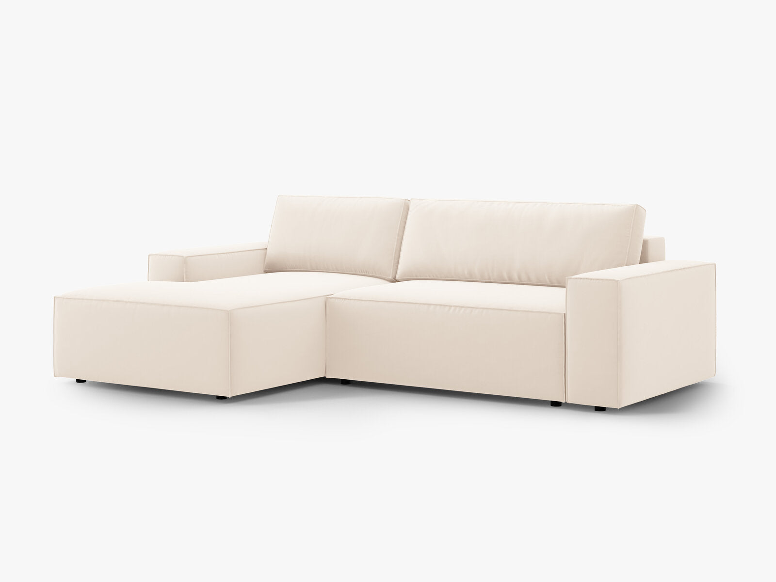 Micadoni Schlaf-Ecksofa Jodie 3-Sitzer Links Samt Helles Beige