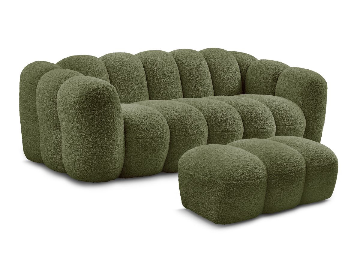 Bobochic Hippolyte Sofa 3-Sitzer mit Pouf Bouclé-Stoff Grün