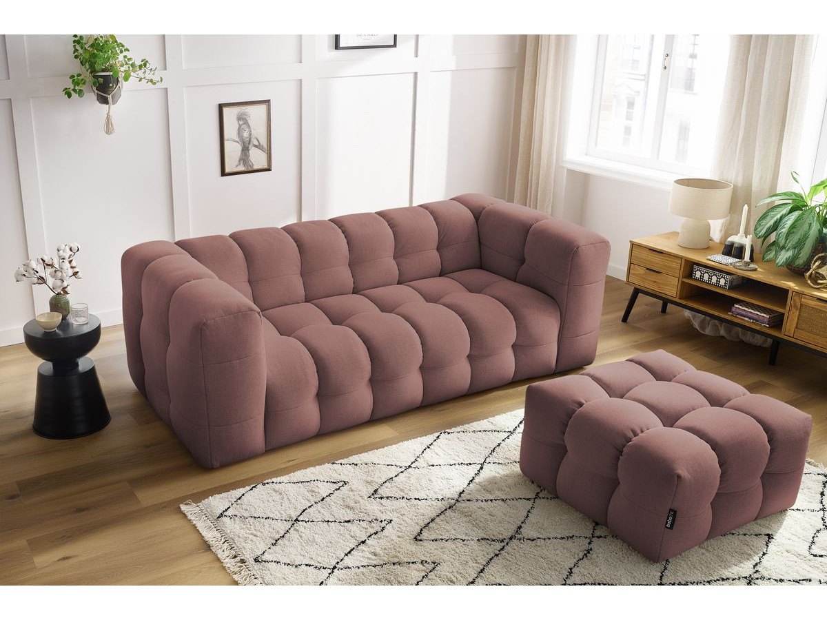 Bobochic Cloud Schlafsofa 3-Sitzer mit Pouf Stoff Rosa