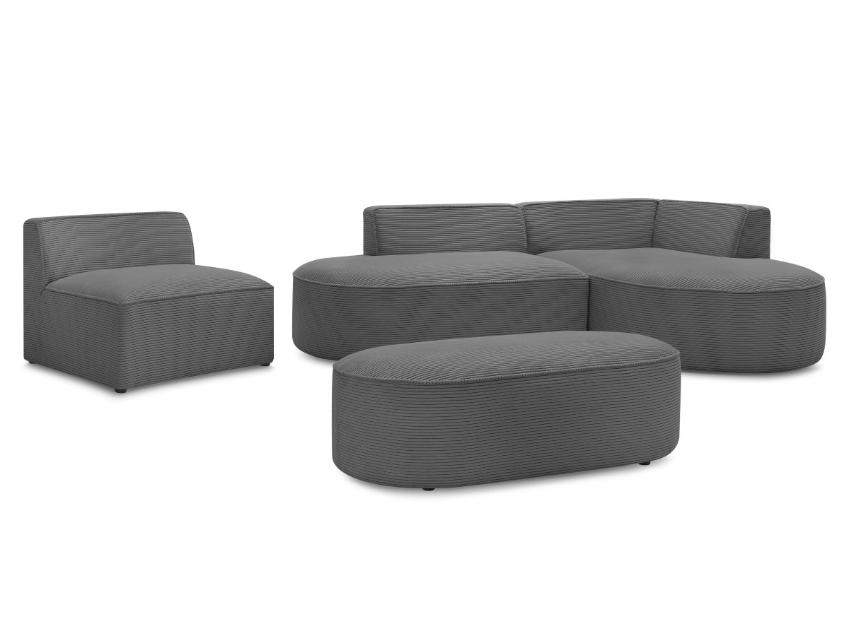 Bobochic Rousseau Ecksofa mit Sofamodul und Pouf Cordsamt Dunkelgrau Ecke rechts