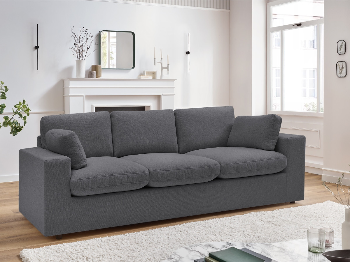 Bobochic Belair Sofa 3-Sitzer 220 × 93 cm Stoff Dunkelgrau