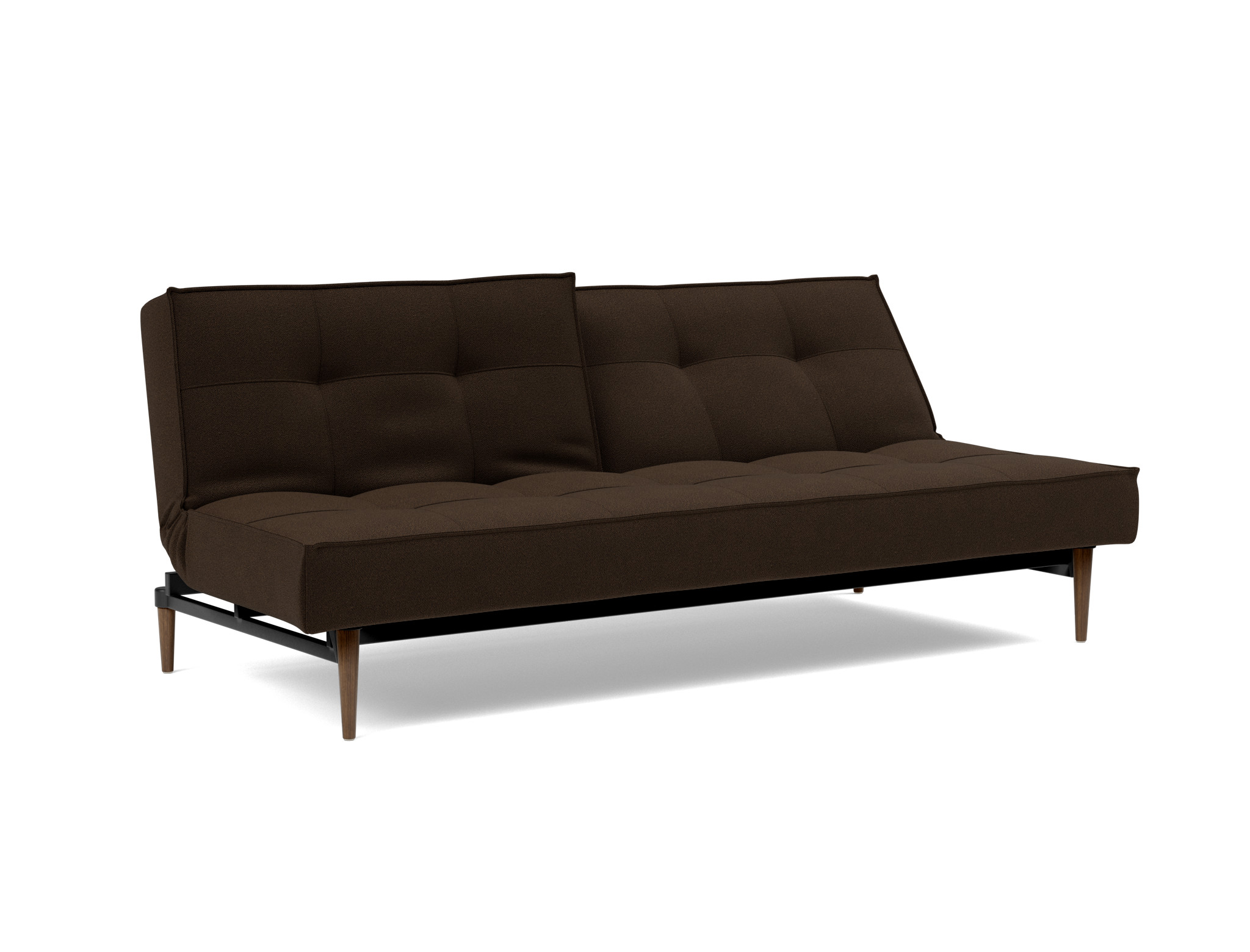 Schlafsofa Splitback Strukturierter Stoff Taura 358-Chocco Beine Styletto Eiche dunkel