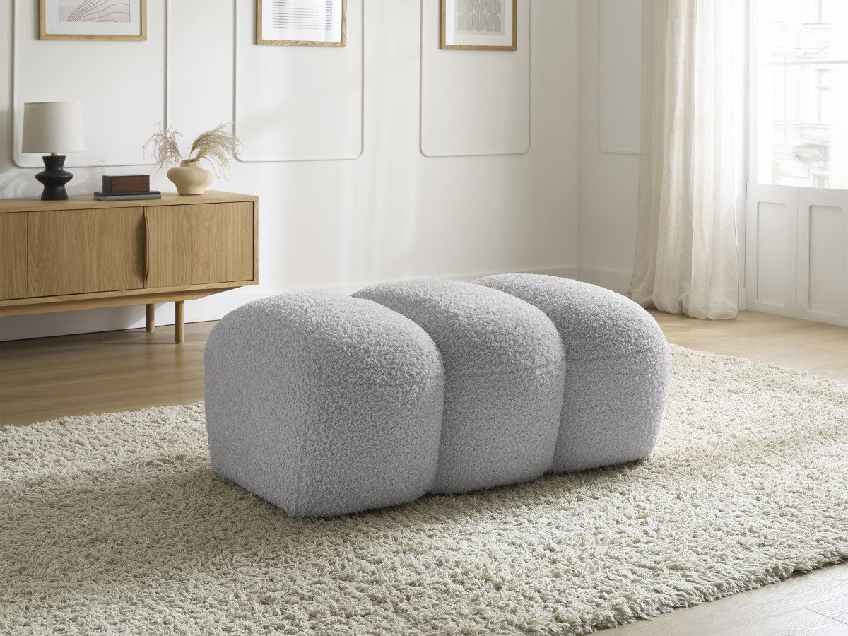 Bobochic Hippolyte Pouf Bouclé-Stoff Hellgrau