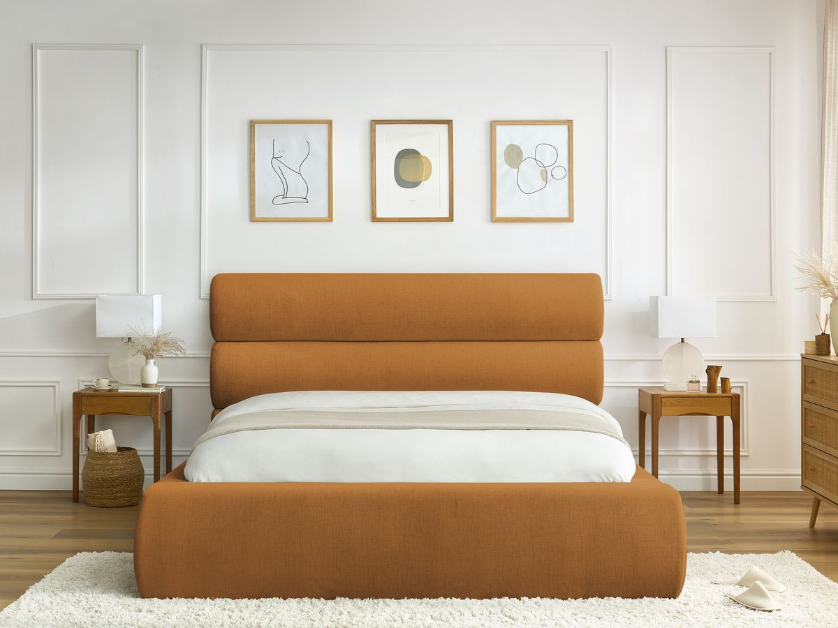 Bobochic Jagna Polsterbett mit Bettkasten Stoff Gelb, Liegefläche 140 × 190 cm