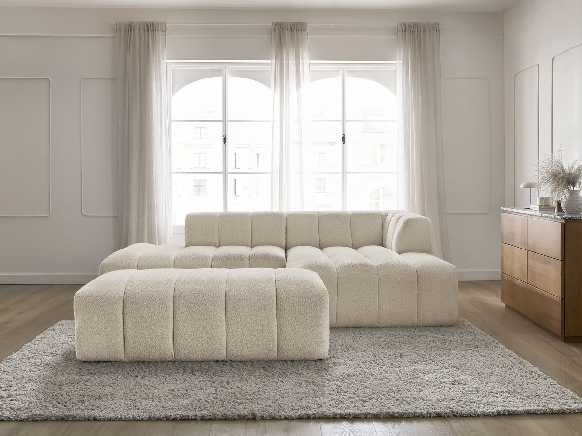 Bobochic Annecy Ecksofa mit Pouf Bouclé-Stoff Beige Ecke rechts