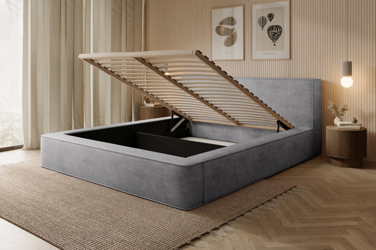 Polsterbett Delano Samtstoff 160x200 mit Holzrahmen Macau Ash