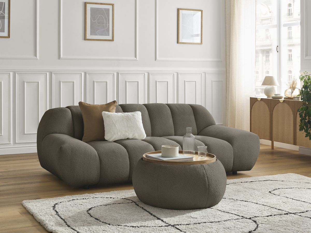 Bobochic Hayden Sofa 2-Sitzer mit Pouf Bouclé-Stoff Braun